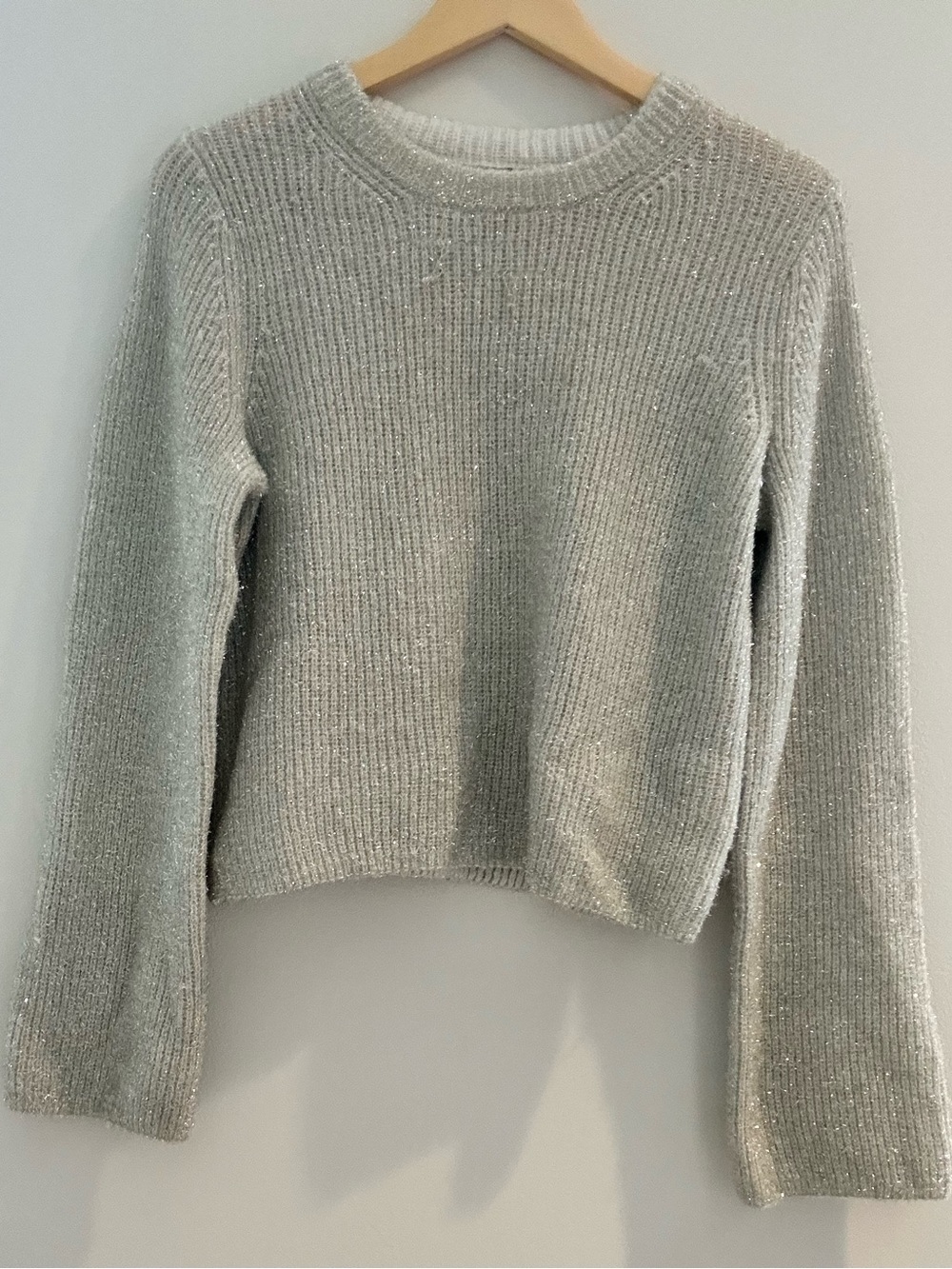 Sparkly Light Gray Ribbed Crewneck Sweater